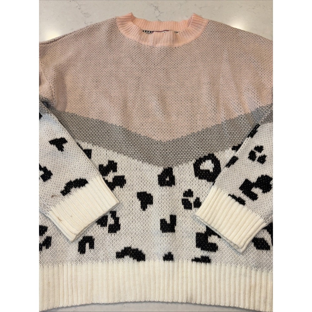 Andree by Unit Pullover Sweater Womens S Pink Dot Spots Crew Neck‎ Colorblock